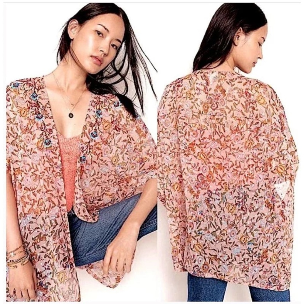 Anthropologie Floral Kimono in Pink and Orange